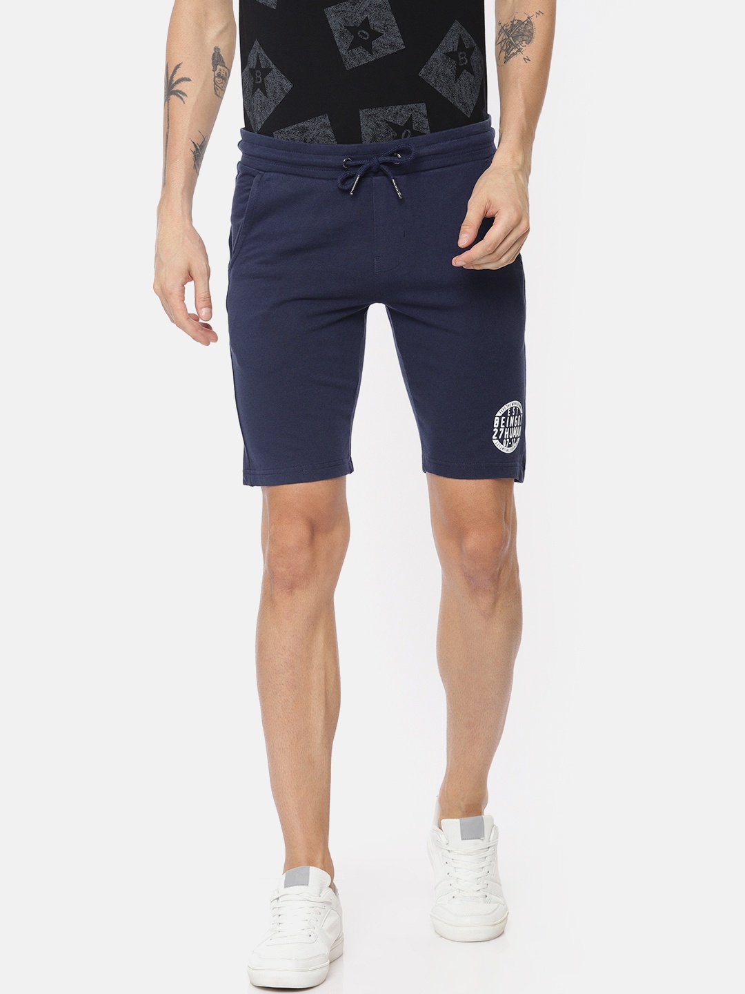 

Being Human Clothing Men Navy Blue Solid Regular Fit Regular Shorts