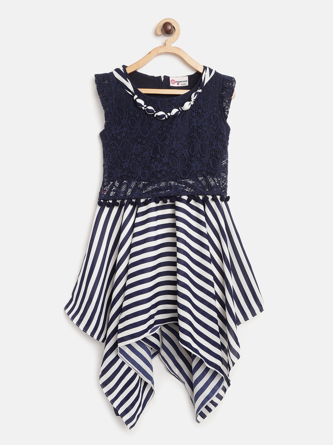 

Peppermint Girls Navy Blue & White Striped A-Line Dress