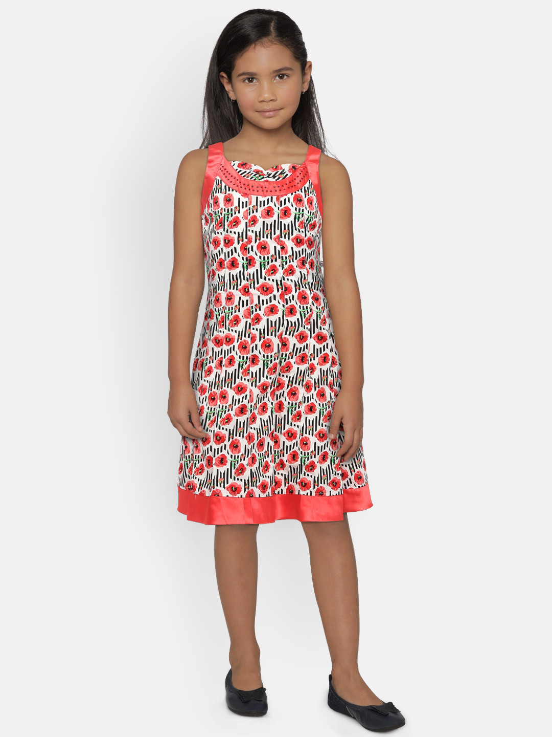 

Peppermint Girls Coral & Off-White A-Line Dress