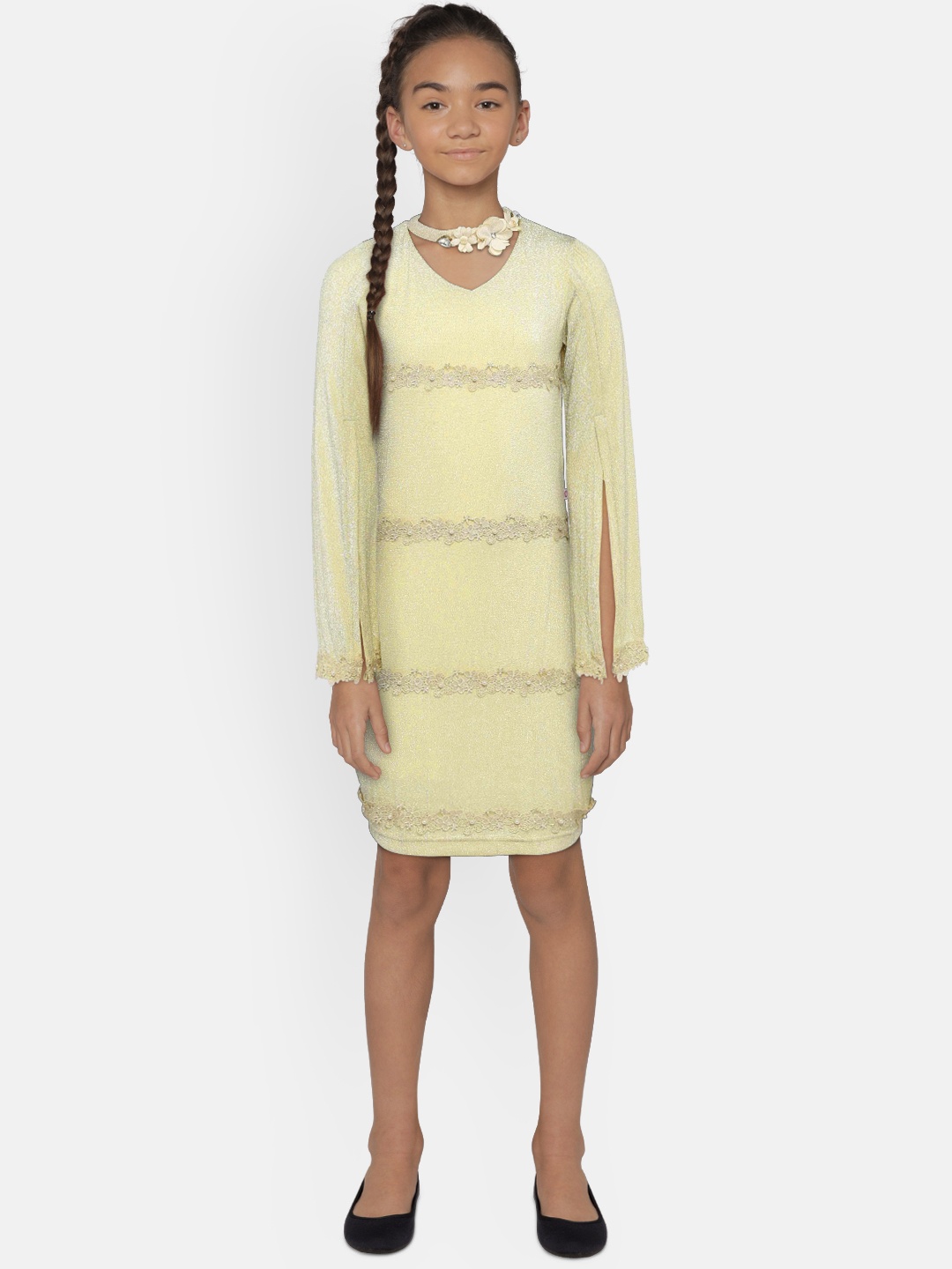 

Peppermint Girls Gold-Toned Self Design Sheath Dress