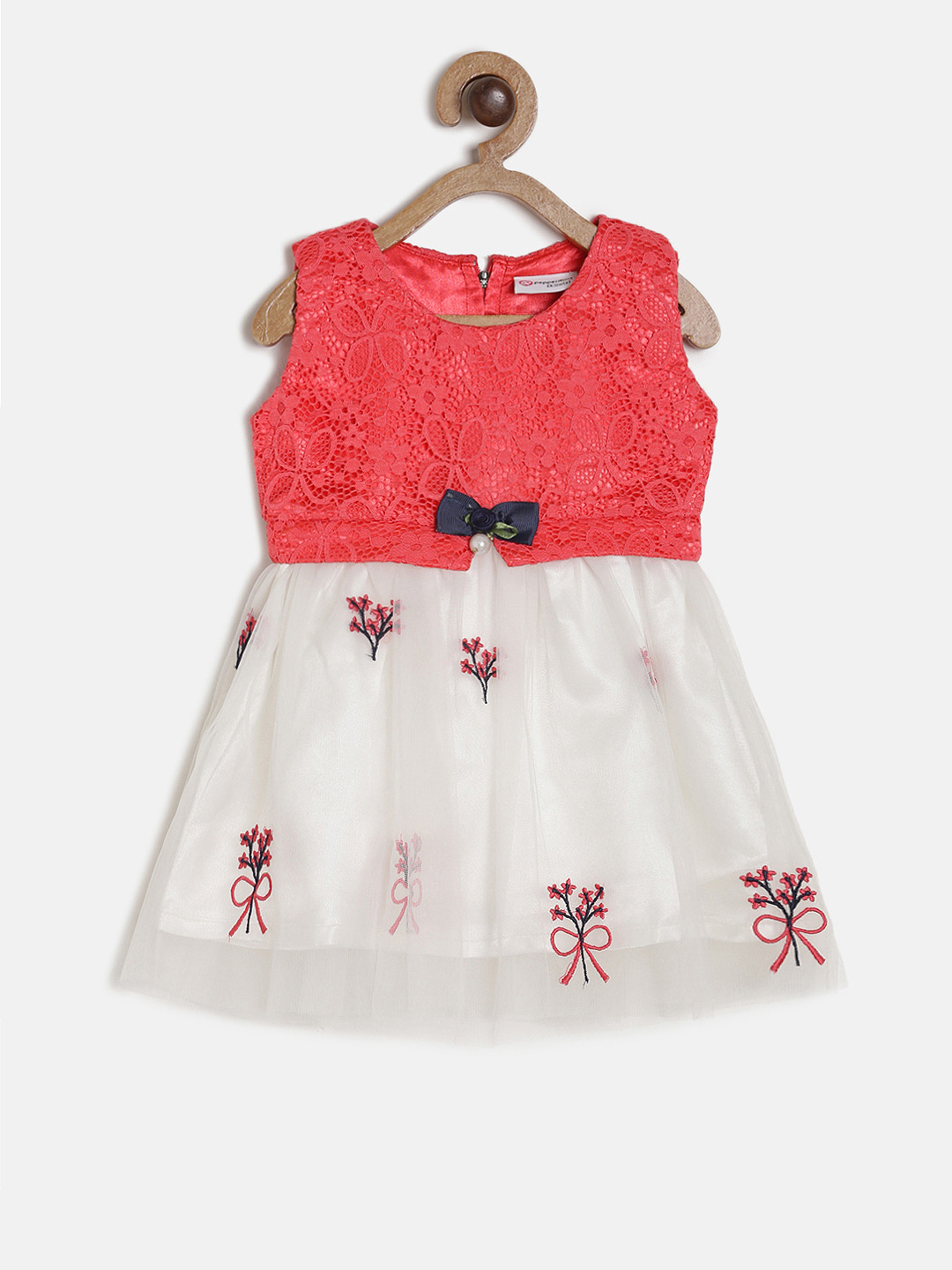 

Peppermint Girls Peach-Coloured & White Fit and Flare Dress, Pink