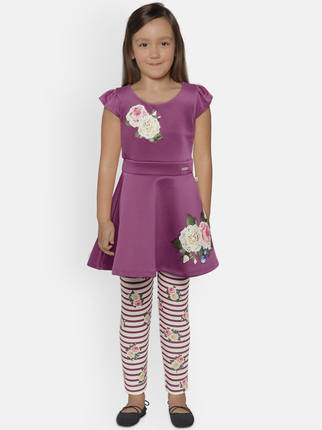 

Peppermint Girls Purple & White Solid Fit and Flare Dress