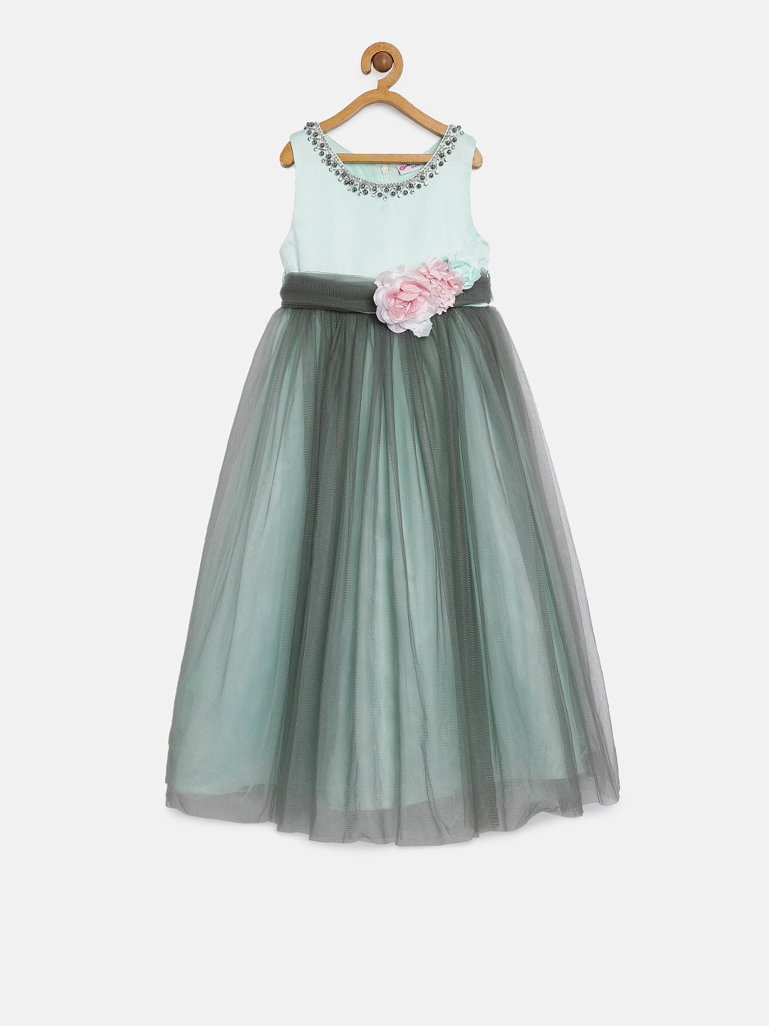 

Peppermint Girls Sea Green Self Design Fit and Flare Dress