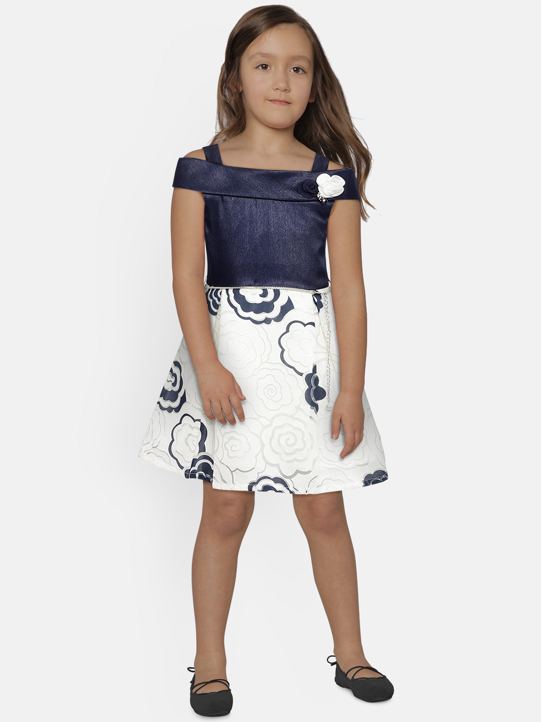 

Peppermint Girls Navy Blue & White Fit and Flare Dress