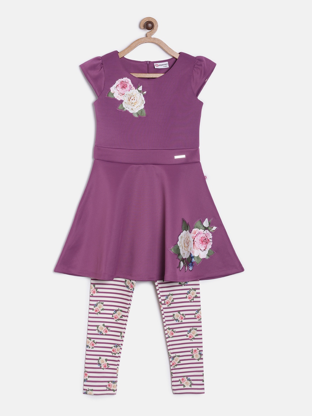 

Peppermint Girls Mauve Fit and Flare Printed Dress with Leggings