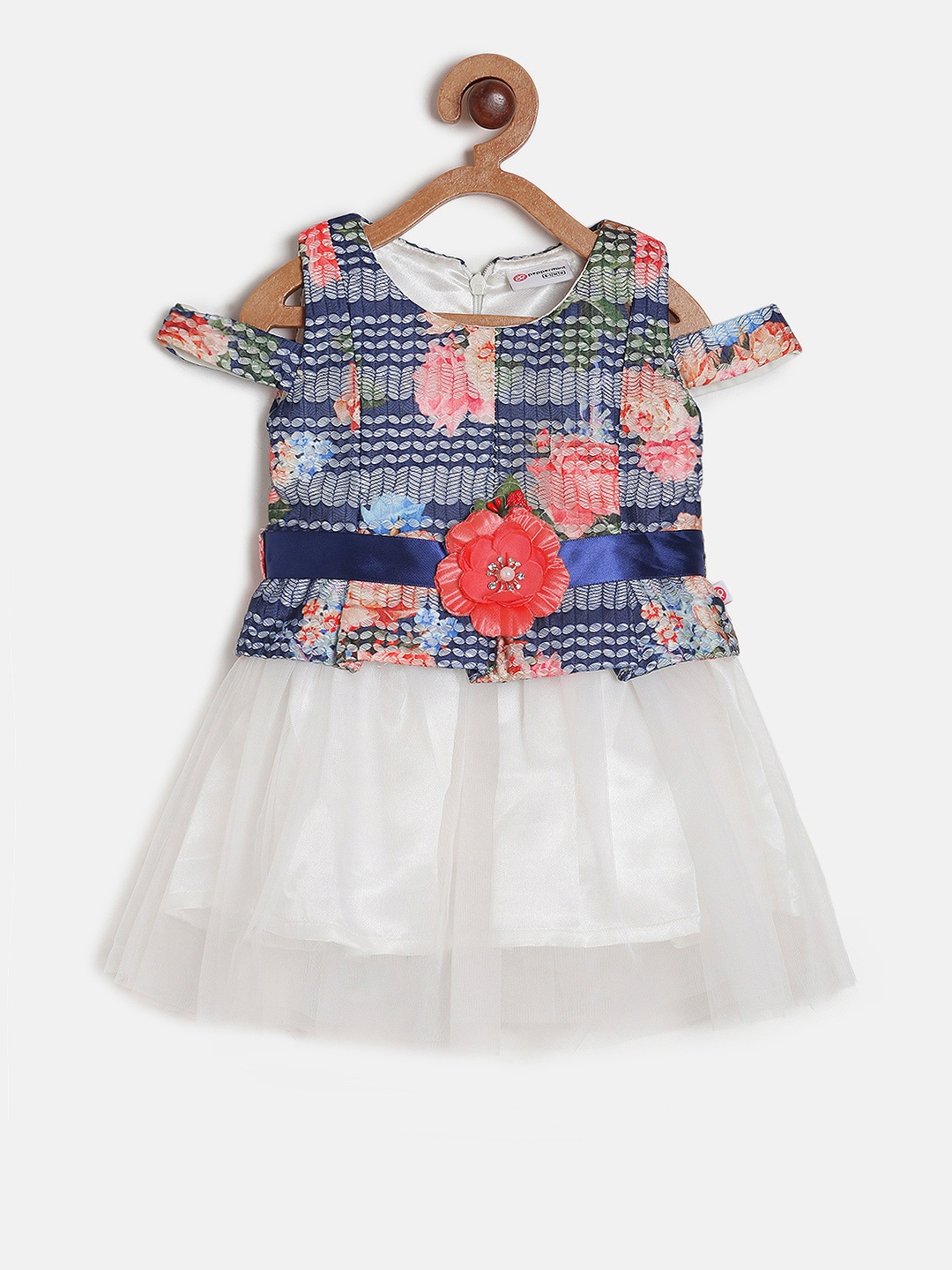 

Peppermint Girls Navy Blue & White Printed Fit and Flare Dress