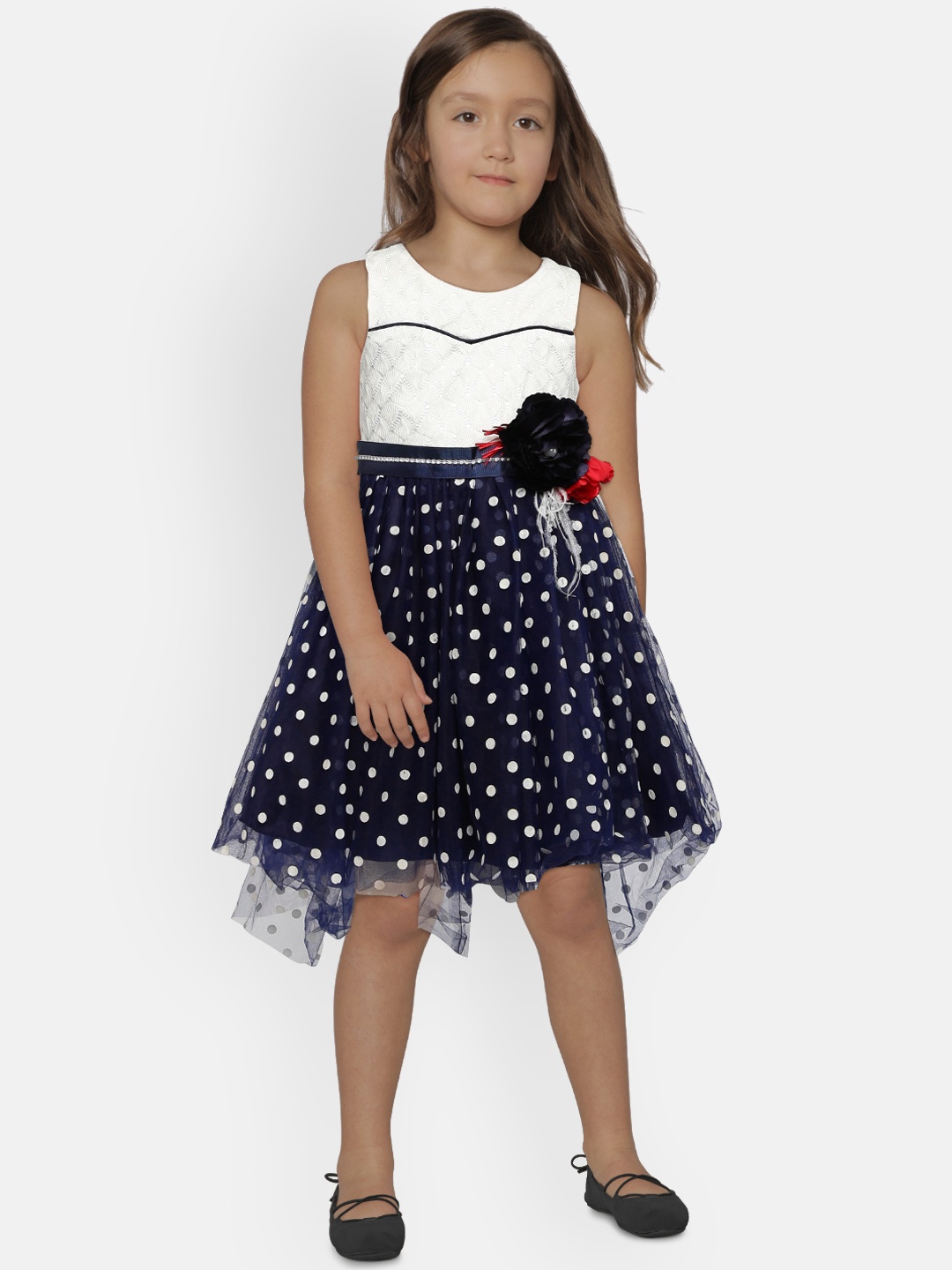 

Peppermint Girls Navy Blue & White Fit and Flare Dress