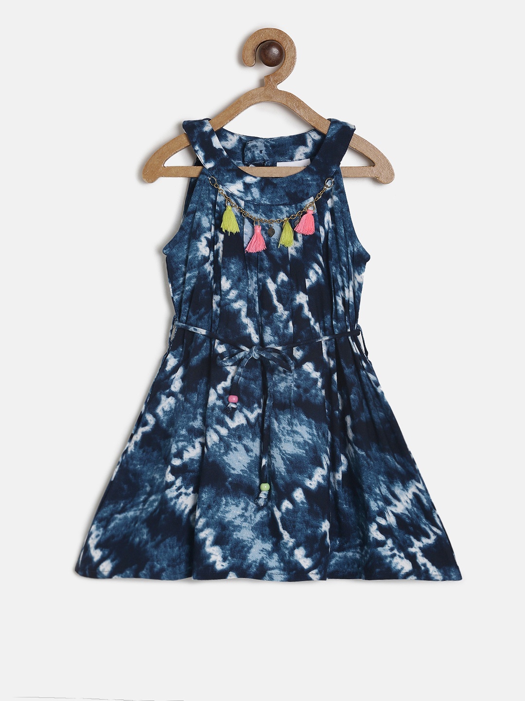 

Peppermint Girls Navy Blue & White Printed Fit and Flare Dress