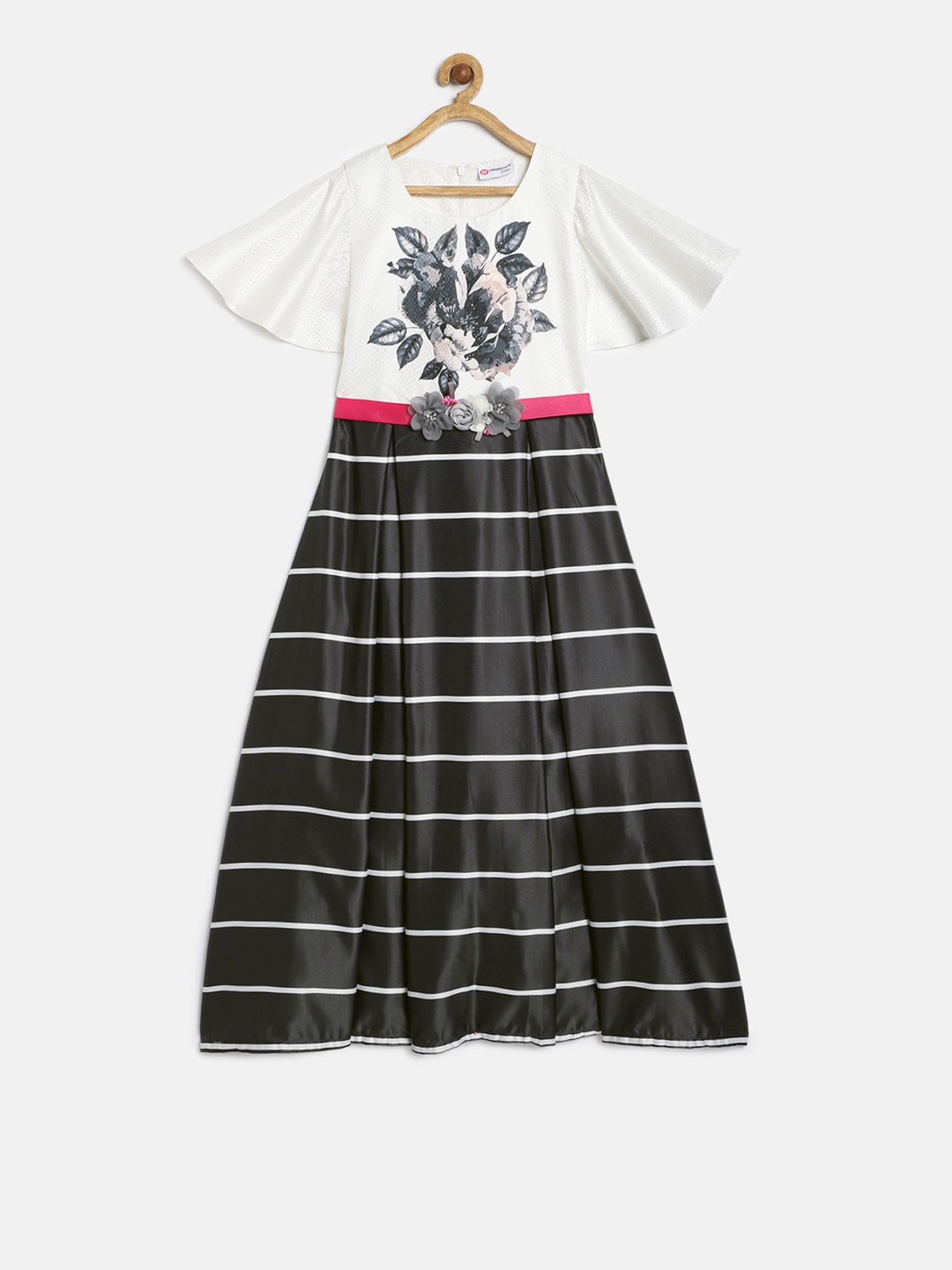 

Peppermint Girls White & Grey Striped Fit and Flare Dress