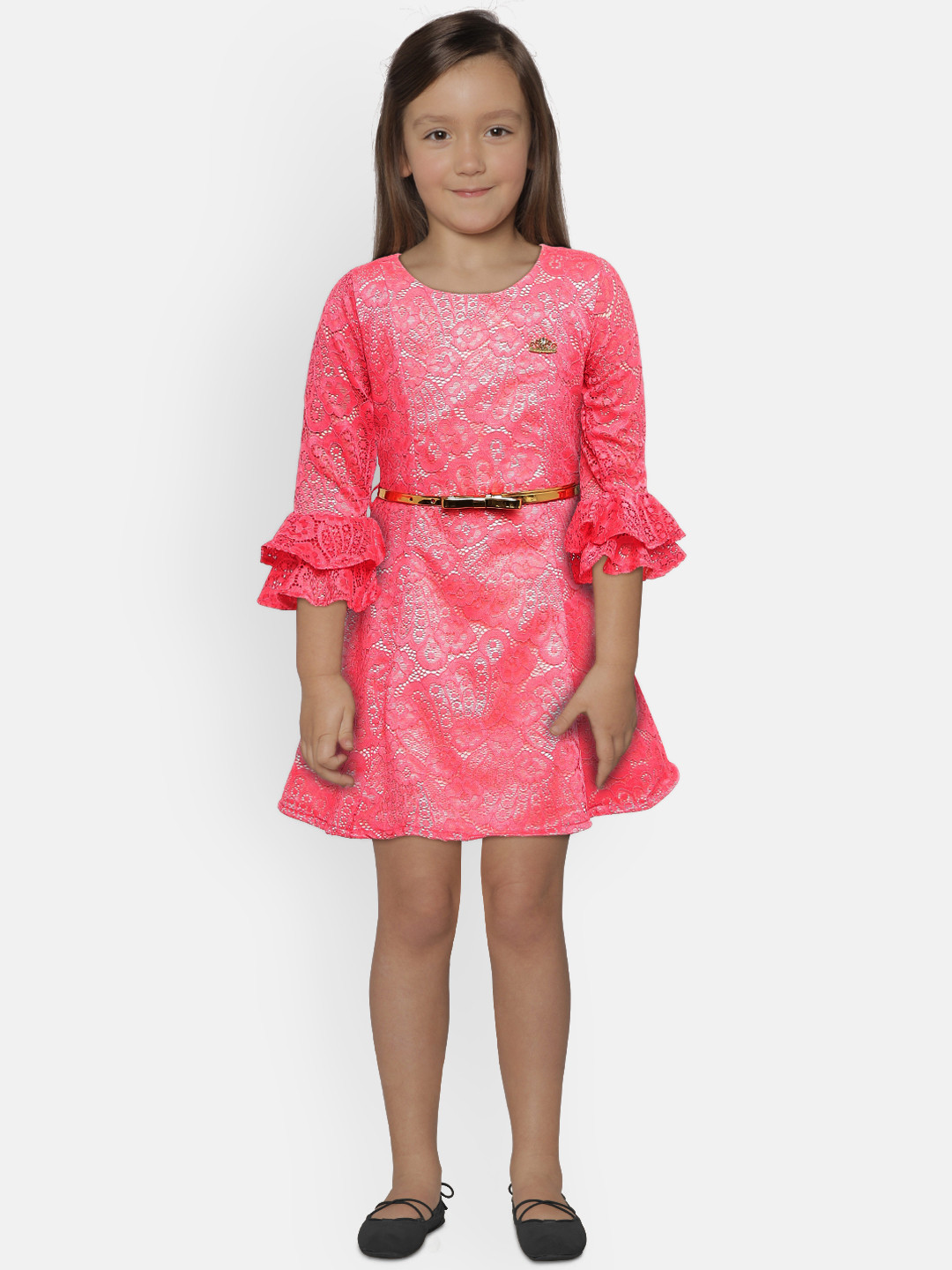 

Peppermint Girls Pink Self Design Fit and Flare Dress