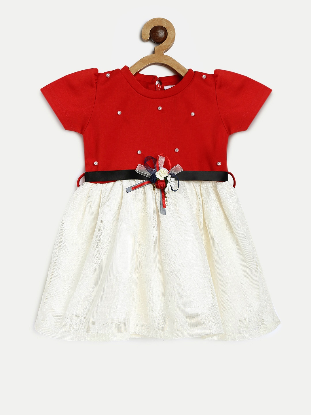 

Peppermint Girls Red & Off-White Embellished Fit and Flare Dress