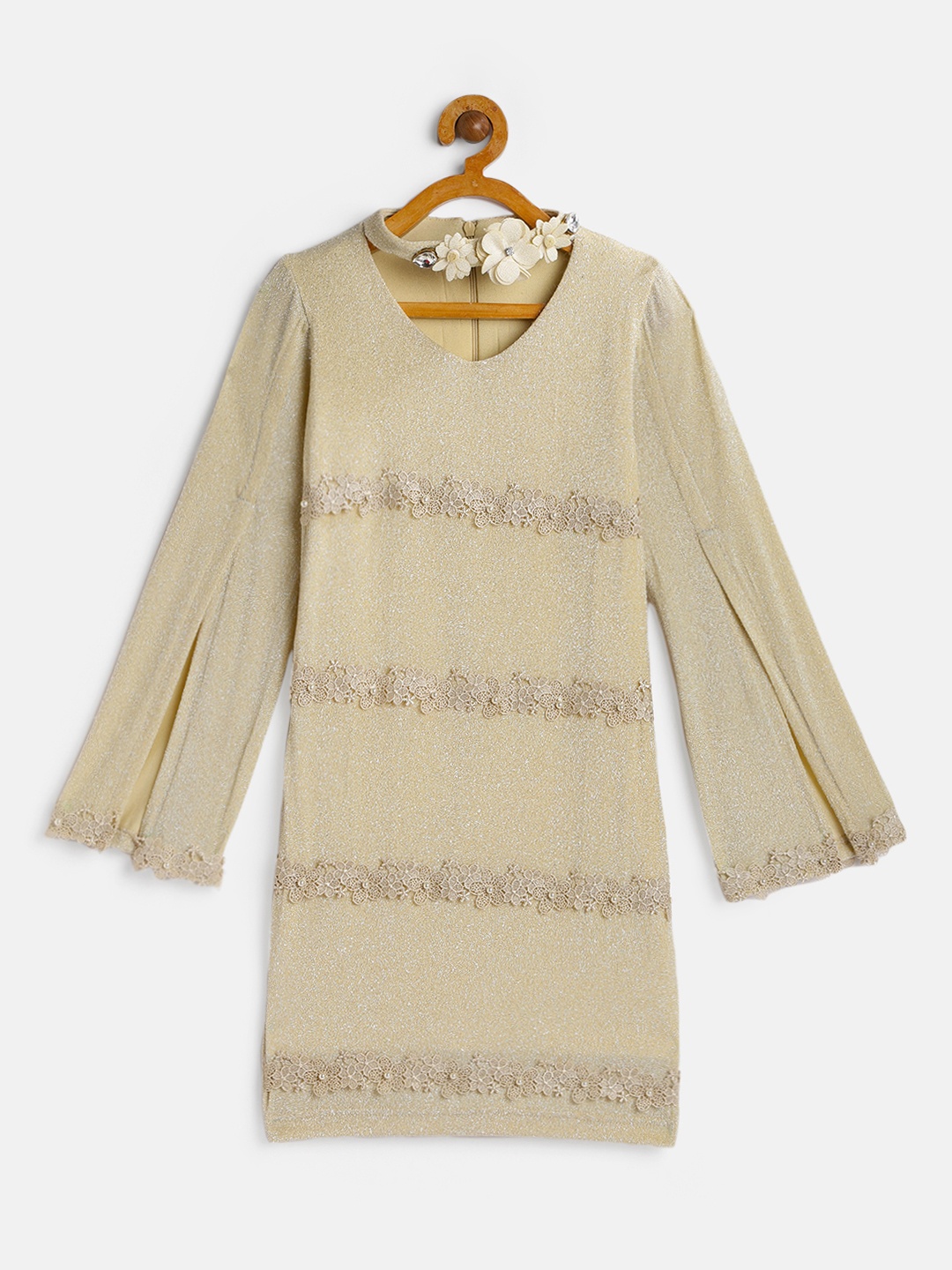 

Peppermint Girls Gold-Toned Self Design Sheath Dress
