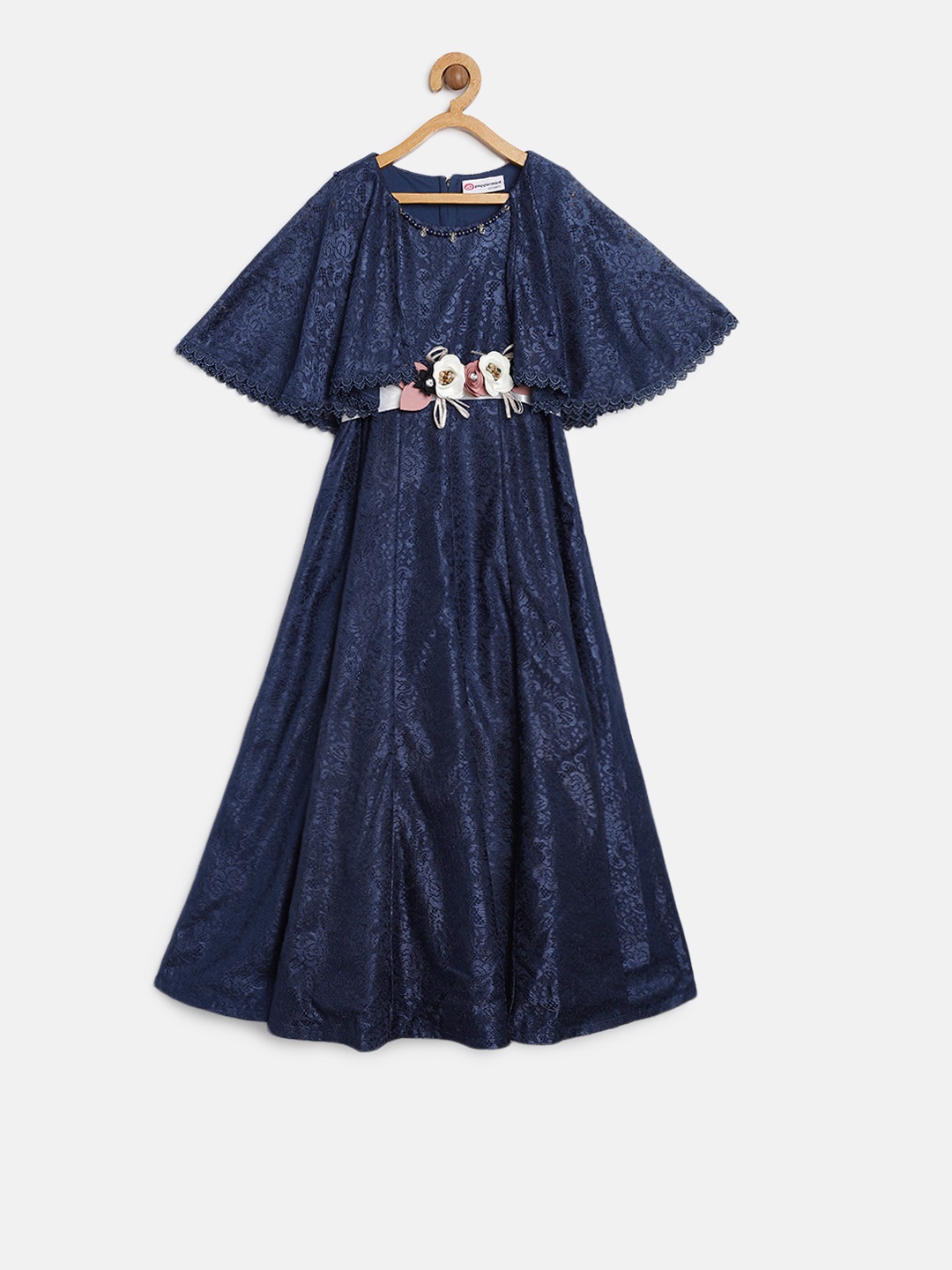 

Peppermint Girls Navy Blue Self Design Fit and Flare Dress