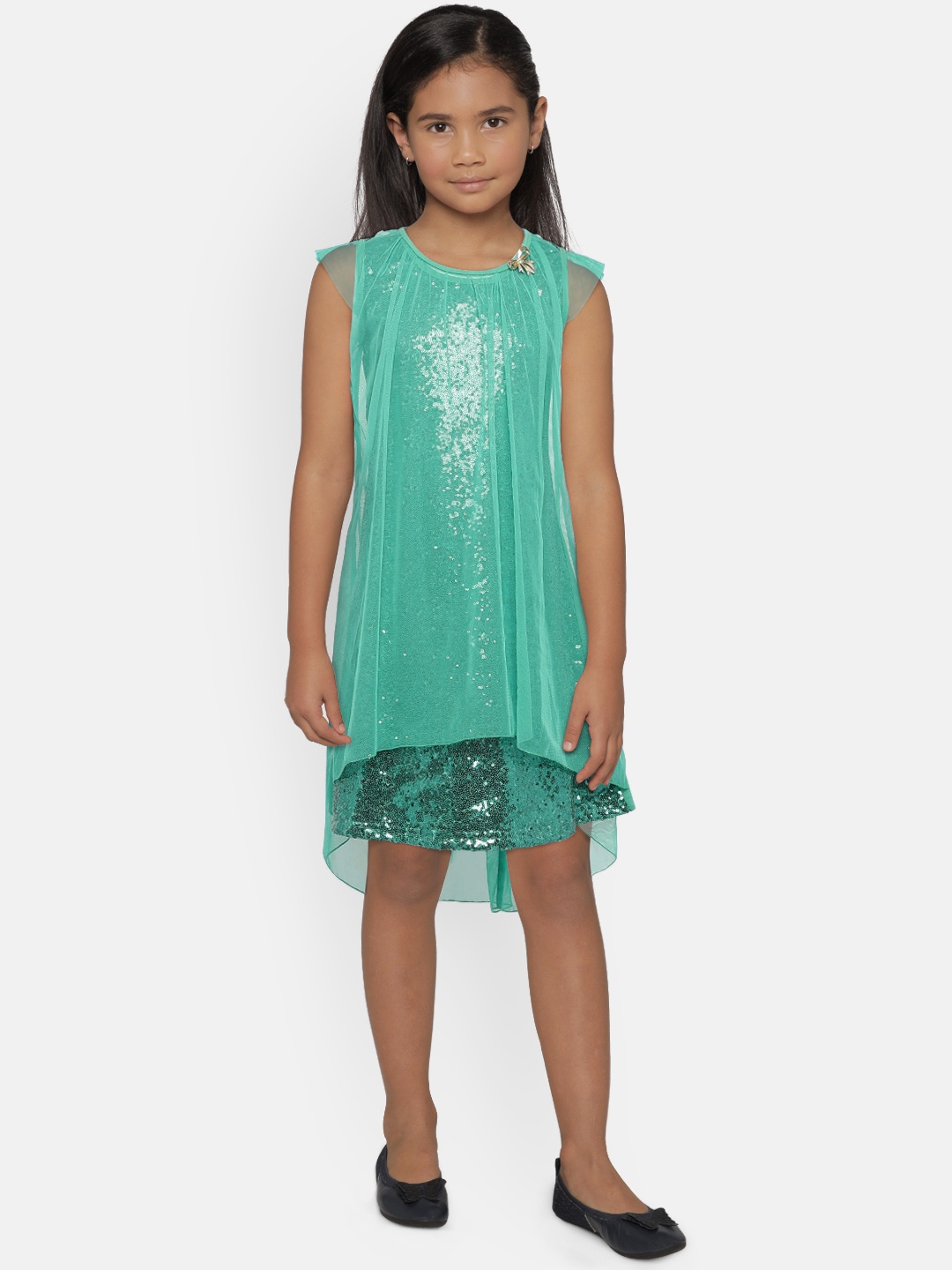 

Peppermint Girls Sea Green A-Line Embellished Dress