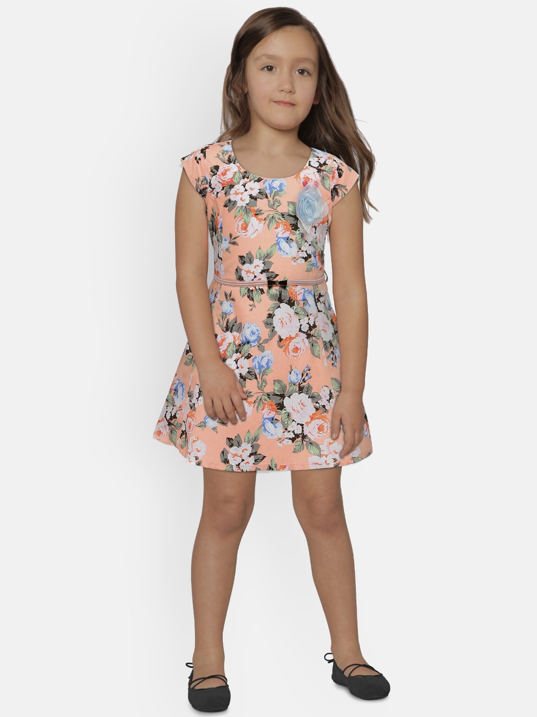 

Peppermint Girls Peach-Coloured Printed A-Line Dress