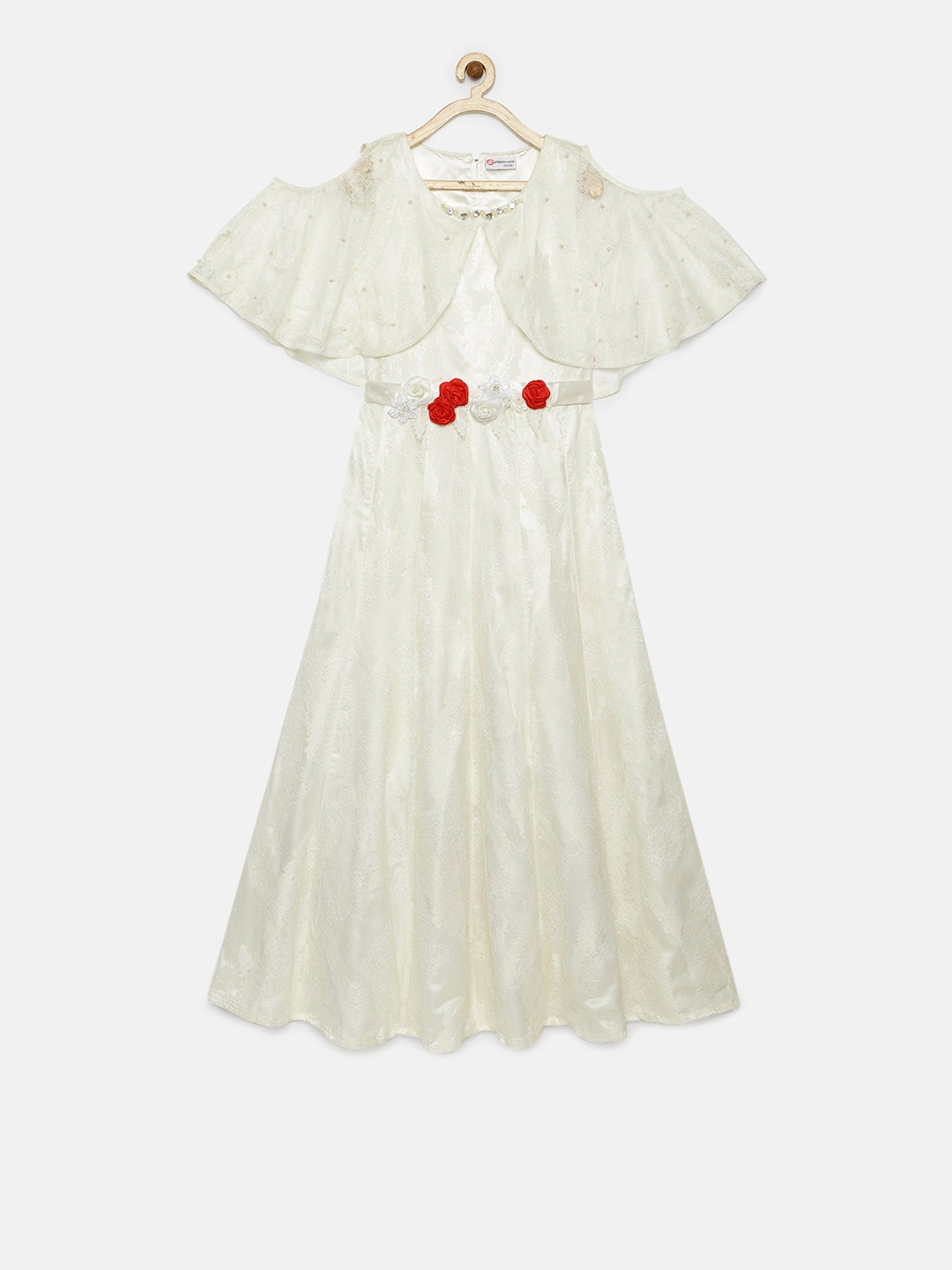 

Peppermint Girls Off-White Self Design Fit and Flare Dress