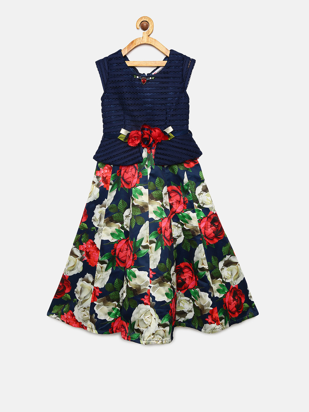 

Peppermint Girls Navy Blue & Red Fit and Flare Dress