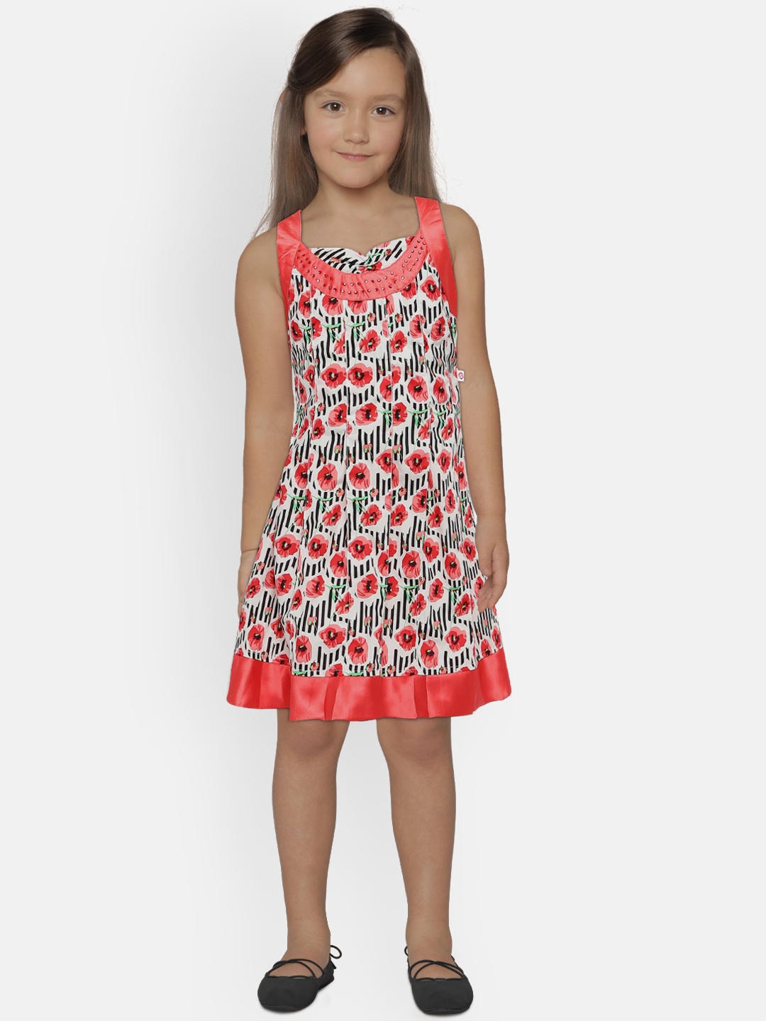 

Peppermint Girls White & Red Printed A-Line Dress