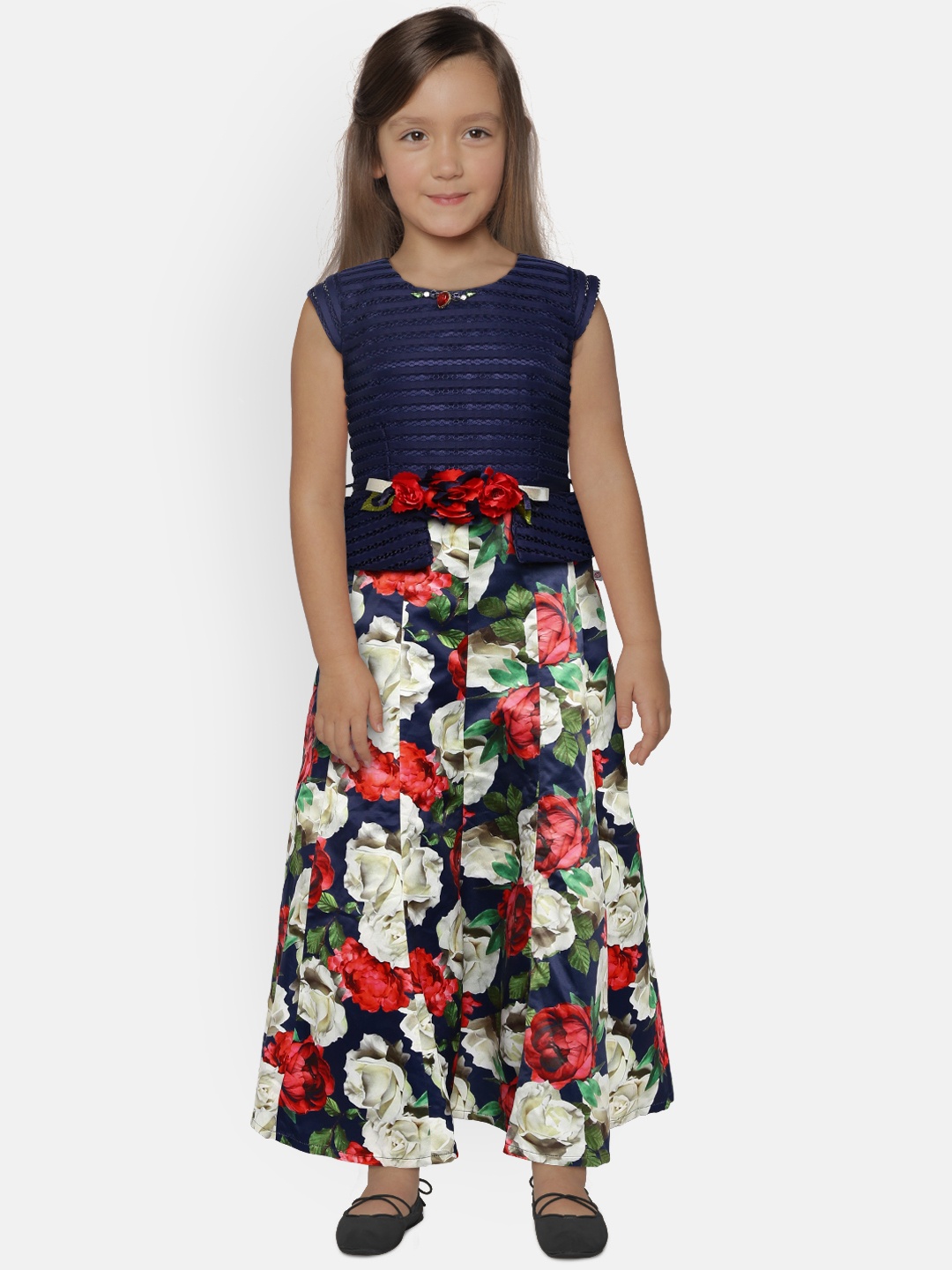 

Peppermint Girls Navy Blue & Red Fit and Flare Maxi Dress