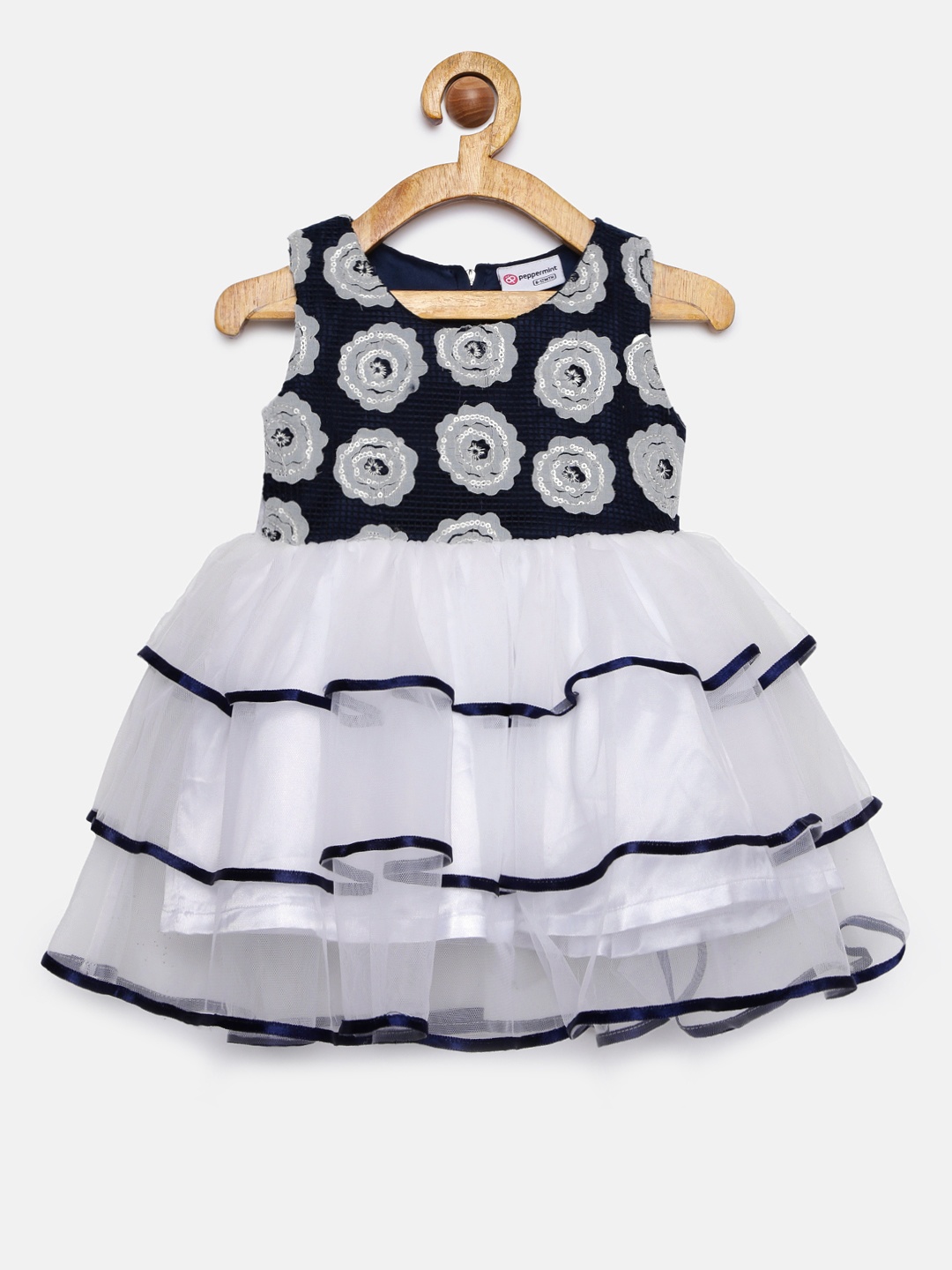 

Peppermint Girls Navy Blue & White Fit and Flare Dress