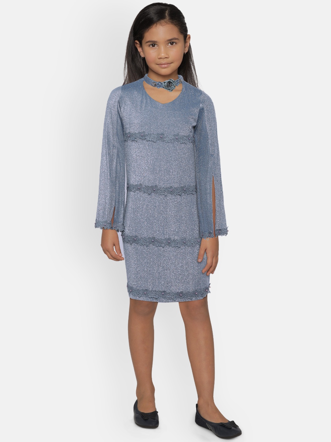 

Peppermint Girls Blue Embellished A-Line Dress