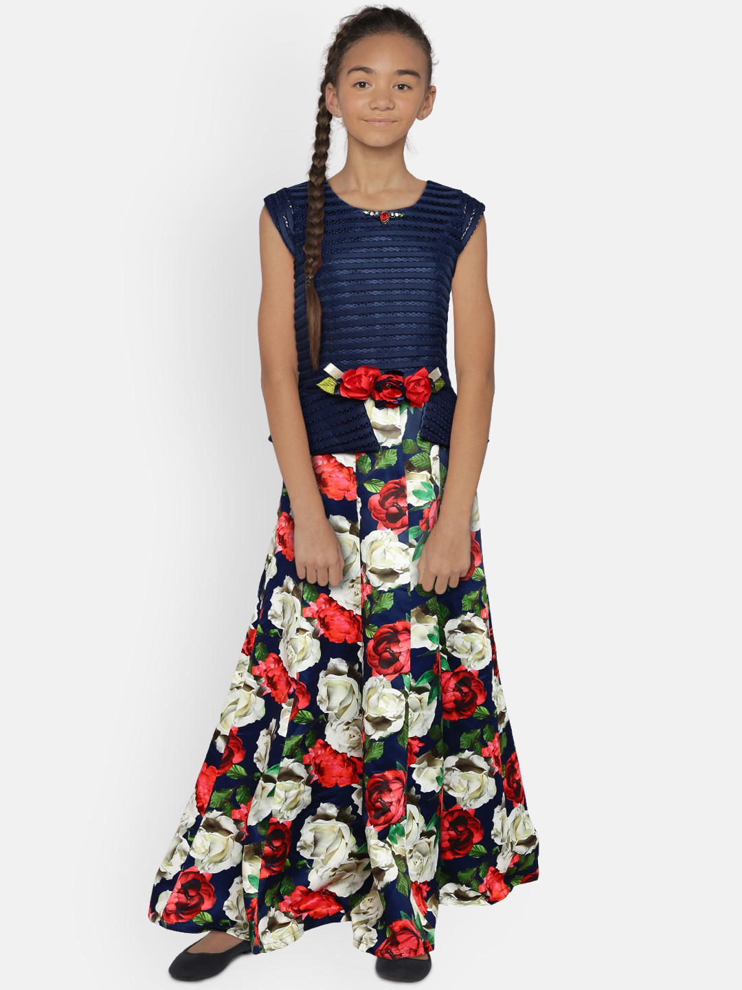 

Peppermint Girls Navy Blue & Red Fit and Flare Dress