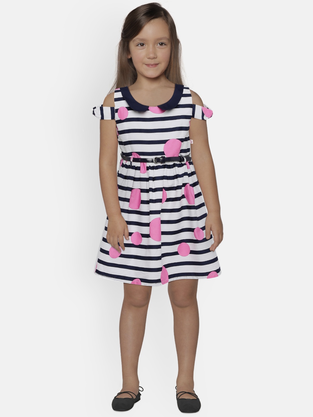 

Peppermint Girls White & Navy Blue Striped Fit and Flare Dress