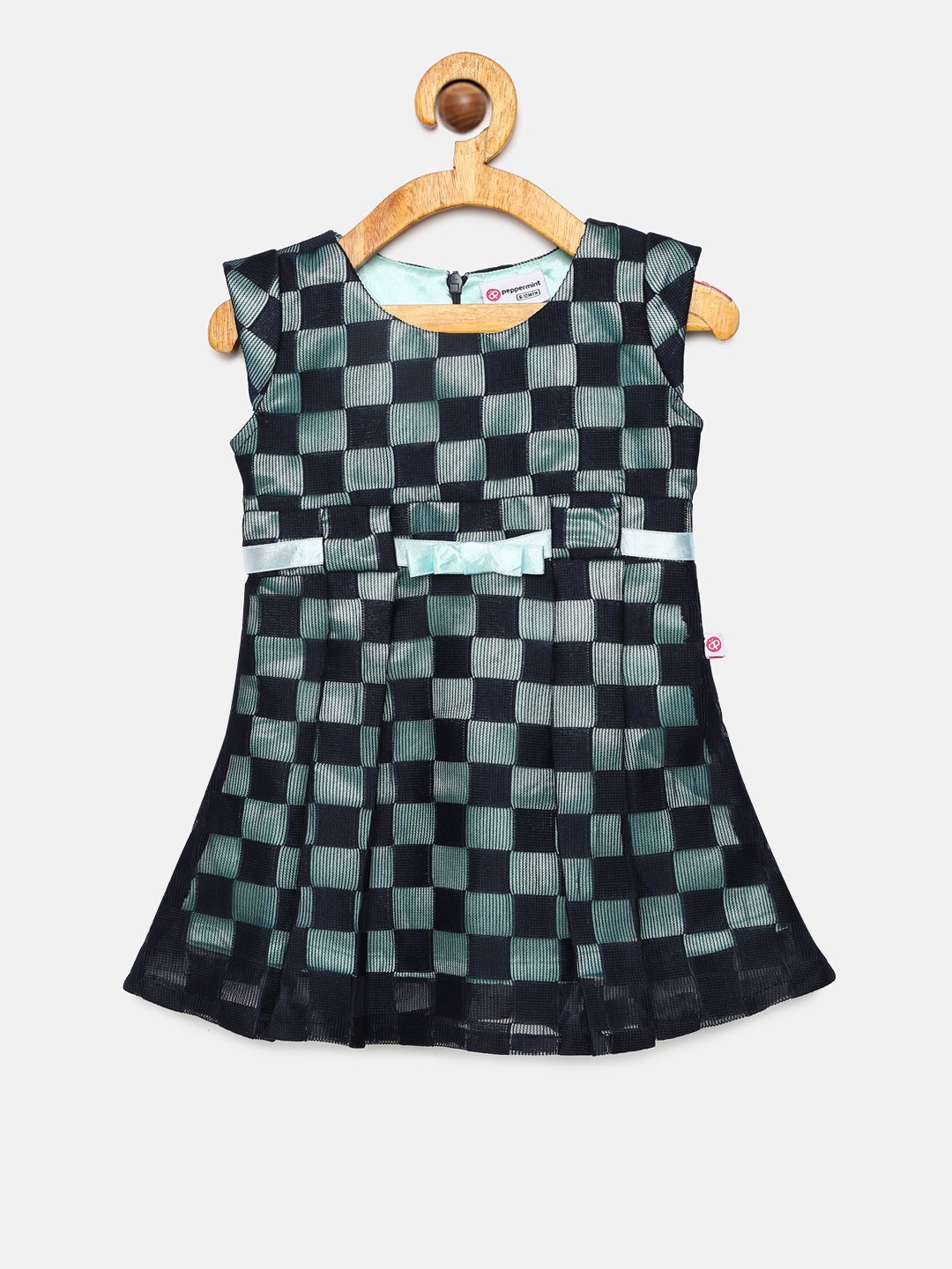 

Peppermint Girls Navy Blue Checked Fit and Flare Dress