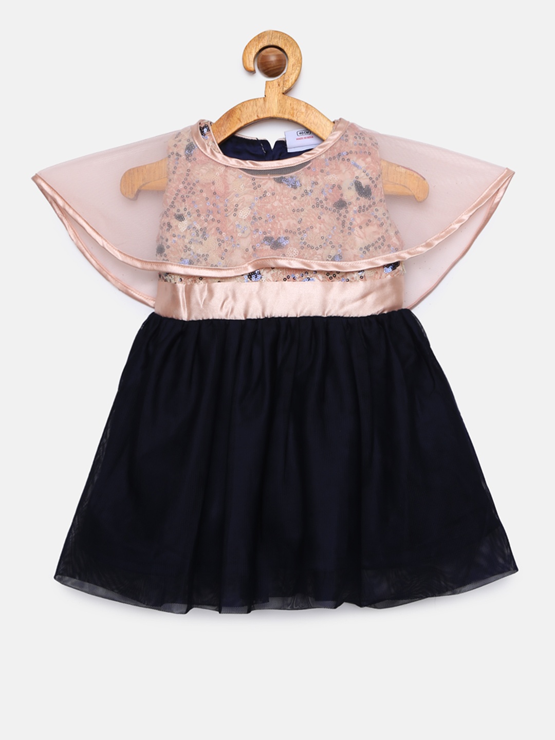

Peppermint Girls Navy Blue & Peach-Coloured Embellished Fit and Flare Dress