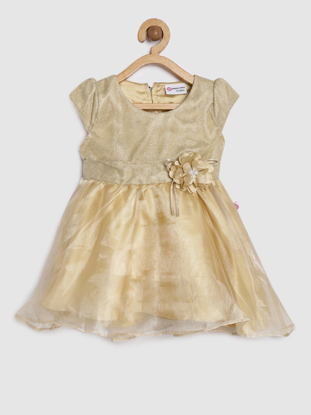 

Peppermint Girls Beige & Gold-Toned Embellished Fit and Flare Dress