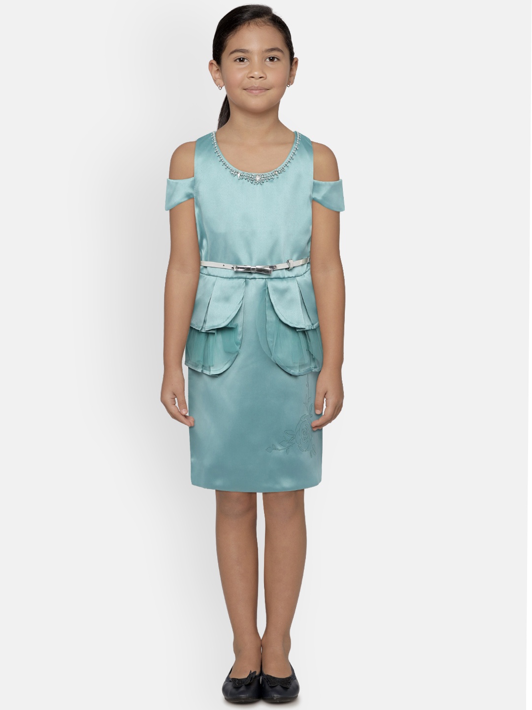 

Peppermint Girls Sea Green Embellished Peplum Dress