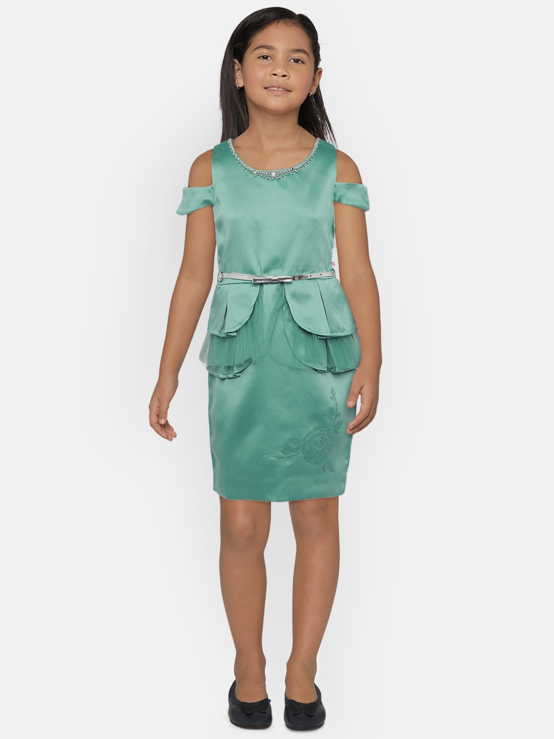 

Peppermint Girls Sea Green Solid A-Line Dress