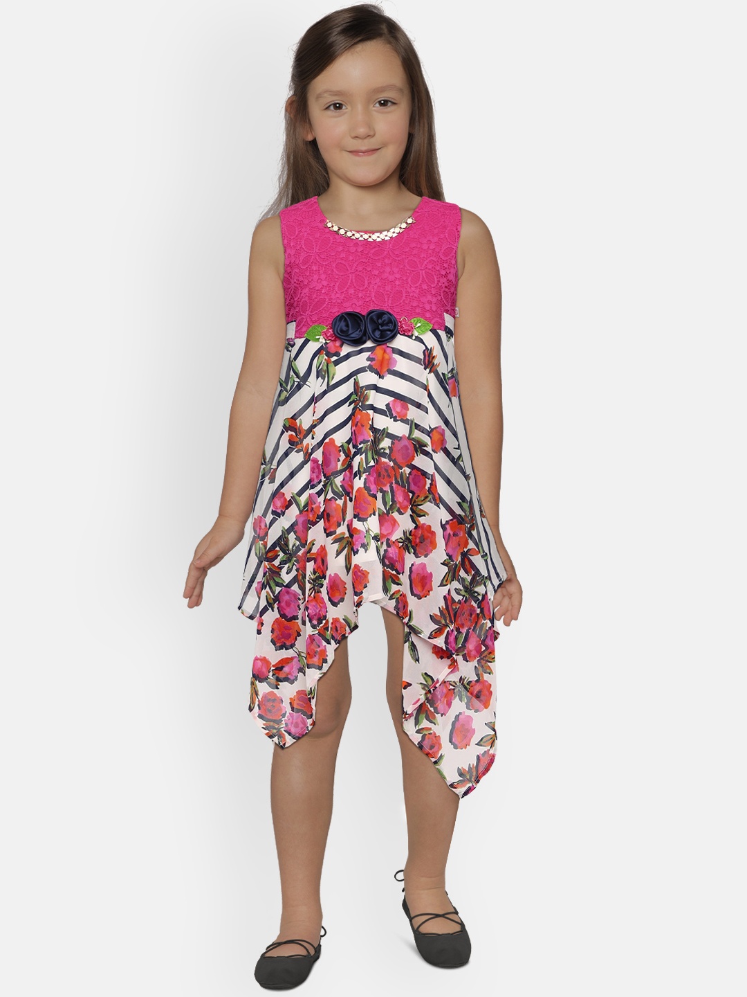 

Peppermint Girls Fuchsia Self Design Fit and Flare Dress