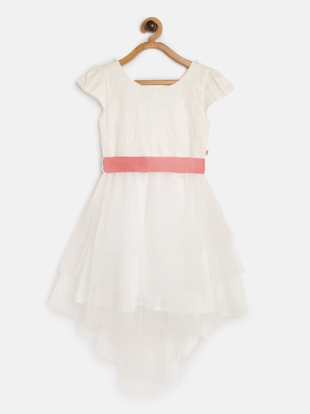

Peppermint Girls Off-White Self Design Fit and Flare Dress