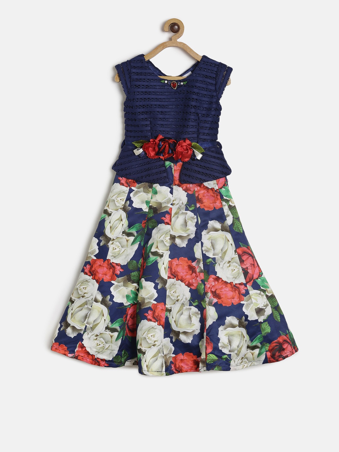 

Peppermint Girls Navy Blue Printed Fit and Flare Dress