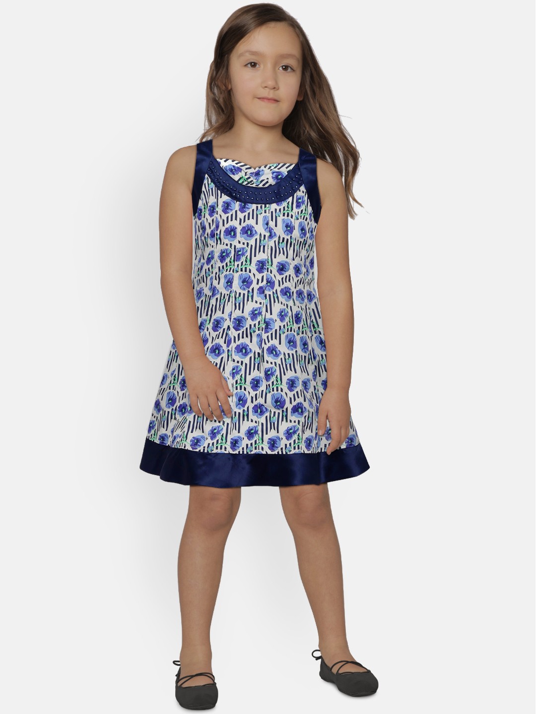 

Peppermint Girls Blue Printed Fit and Flare Dress