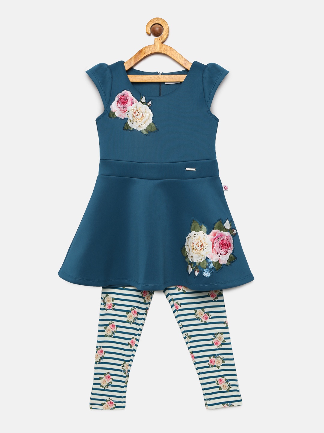 

Peppermint Girls Blue Fit and Flare Dress with Leggings