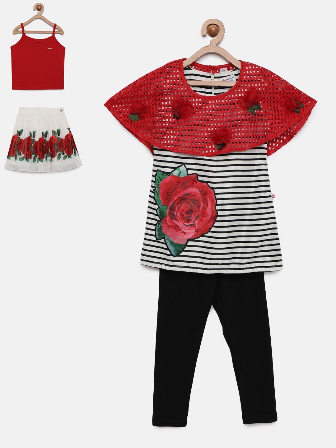 

Peppermint Girls Red Printed Tunic with Leggings
