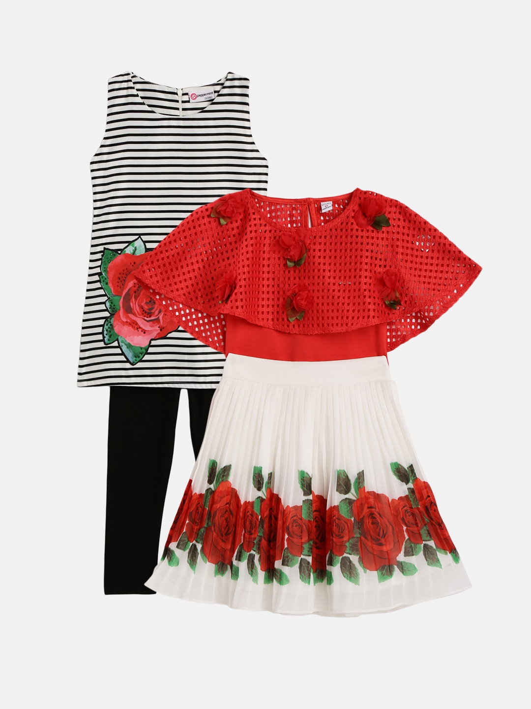 

Peppermint Girls Red & White Solid Top with Skirt