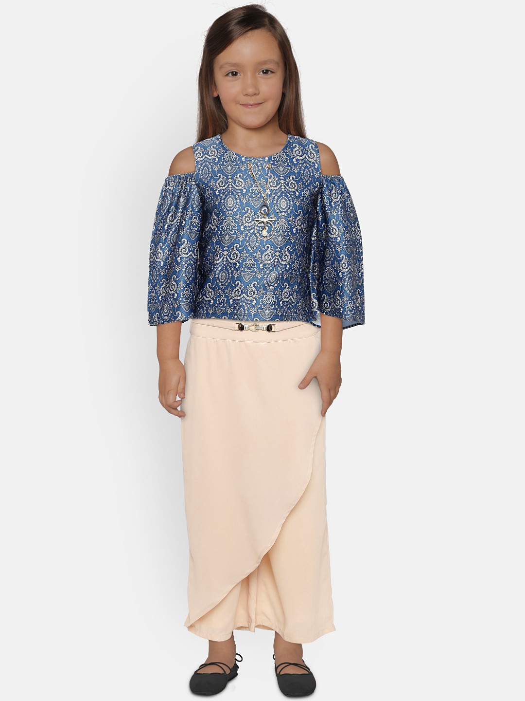 

Peppermint Girls Blue & Cream-Coloured Printed Top with Palazzo