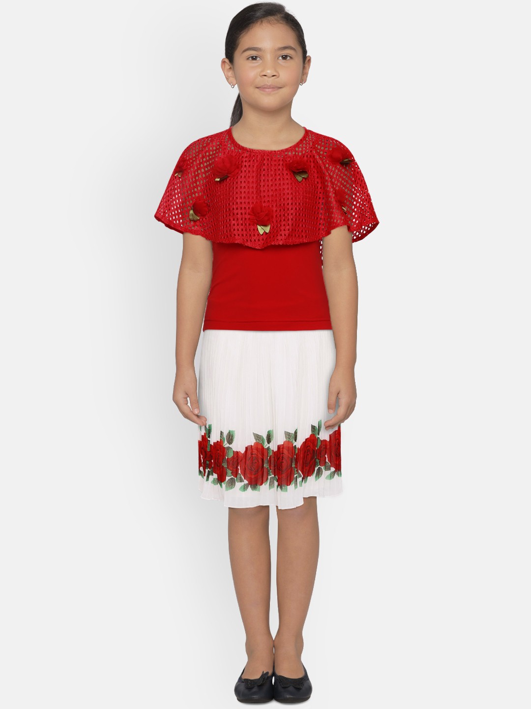 

Peppermint Girls Red & White Embellished Top with Skirt