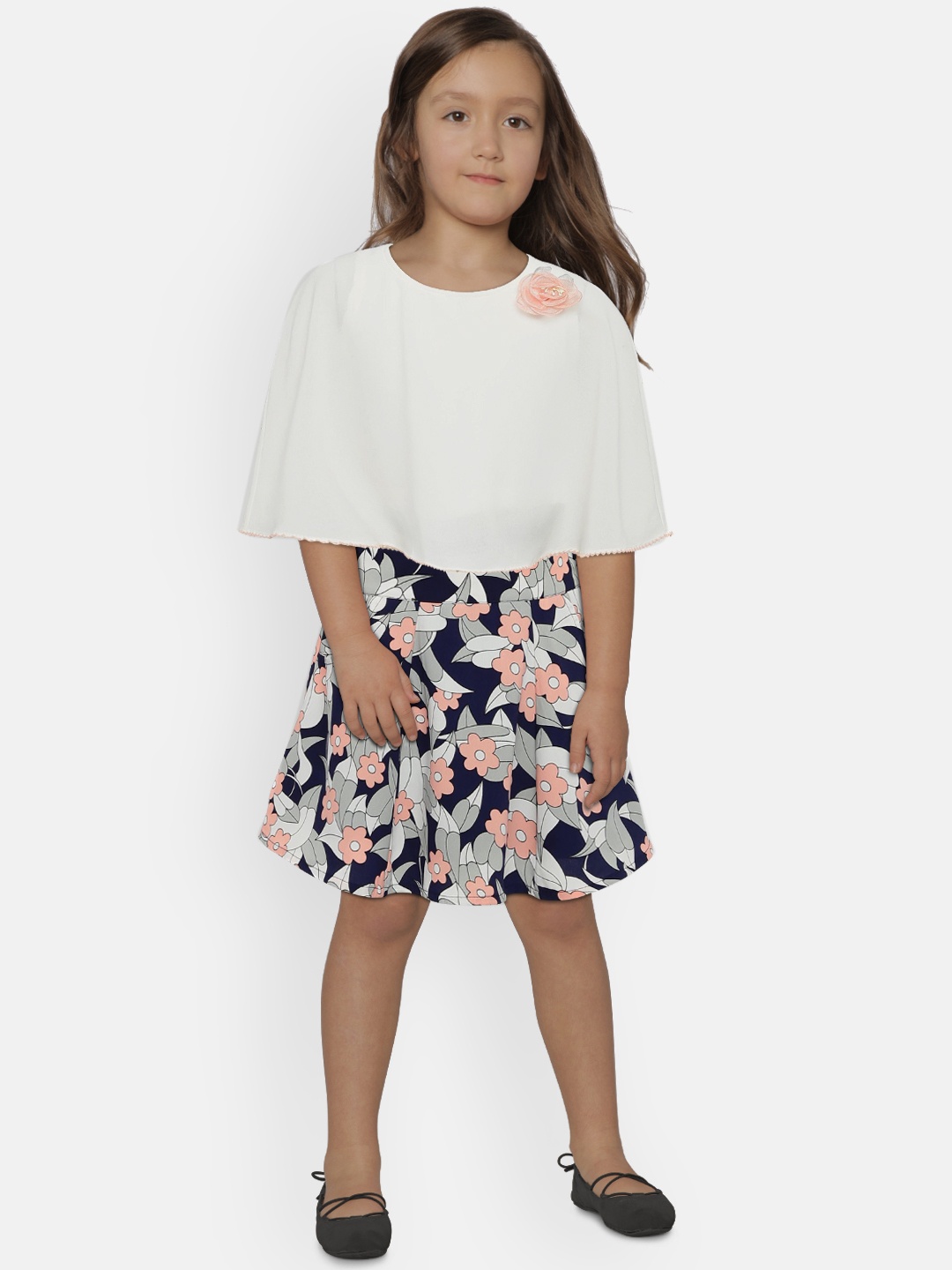 

Peppermint Girls Off-White & Navy Blue Top with Skirt