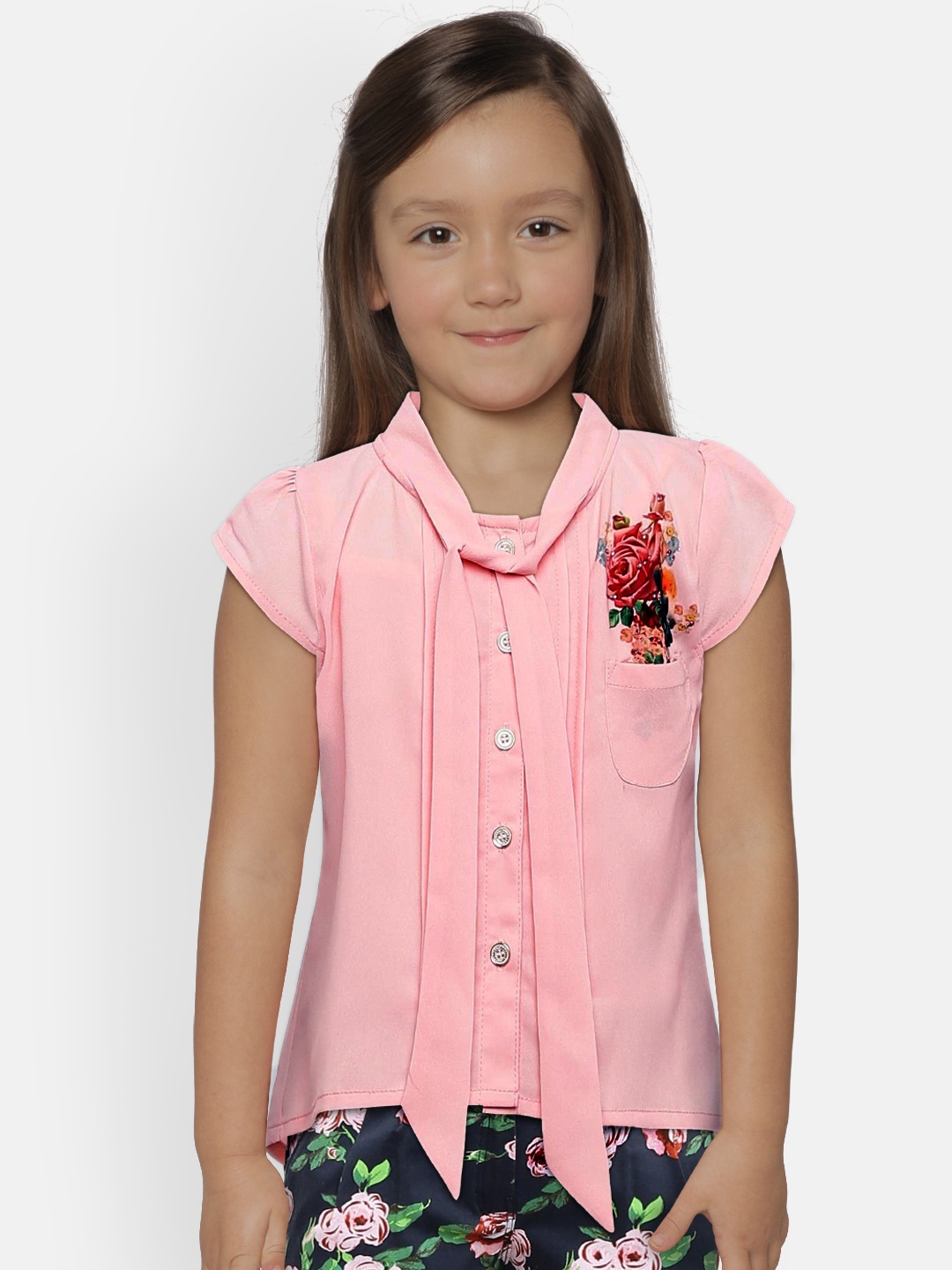 

Peppermint Girls Pink & Navy Blue Printed Top with Capri