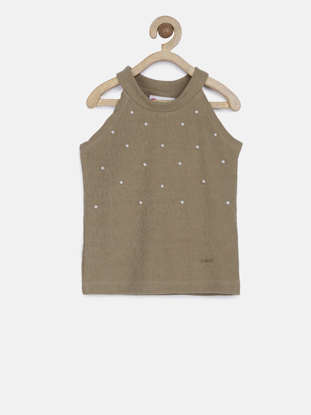 

Peppermint Girls Khaki Green Embellished Fitted Top