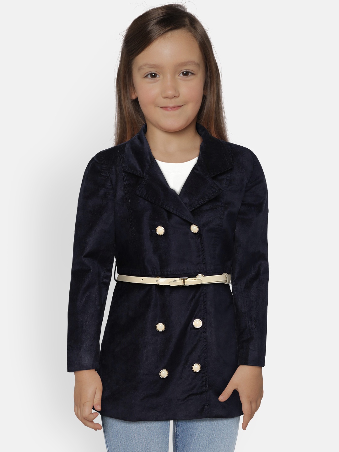 

Peppermint Girls Navy Blue Solid Coat