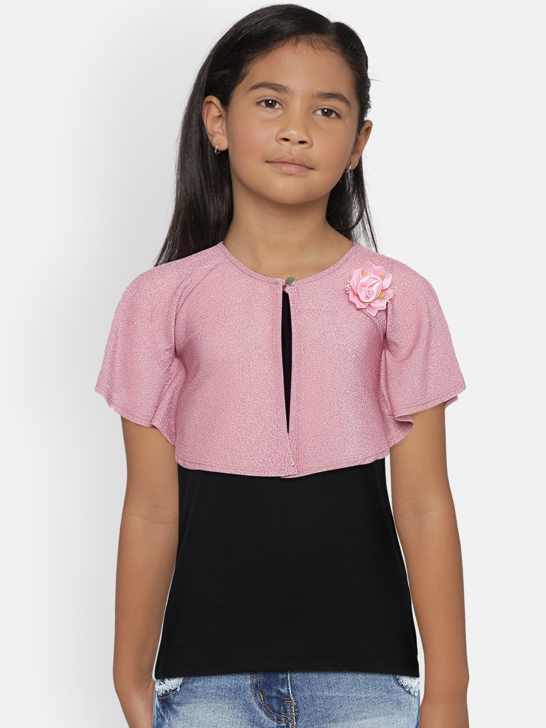 

Peppermint Girls Pink Embellished Open Front Shrug