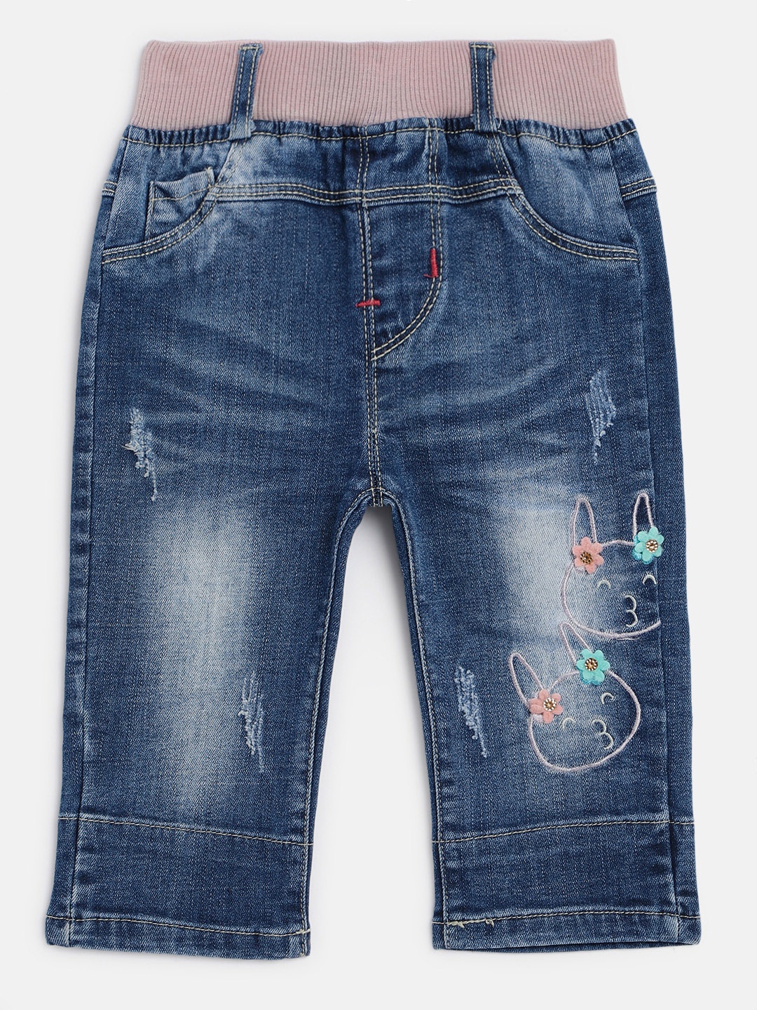 

Peppermint Girls Navy Blue Printed Regular Fit Capris