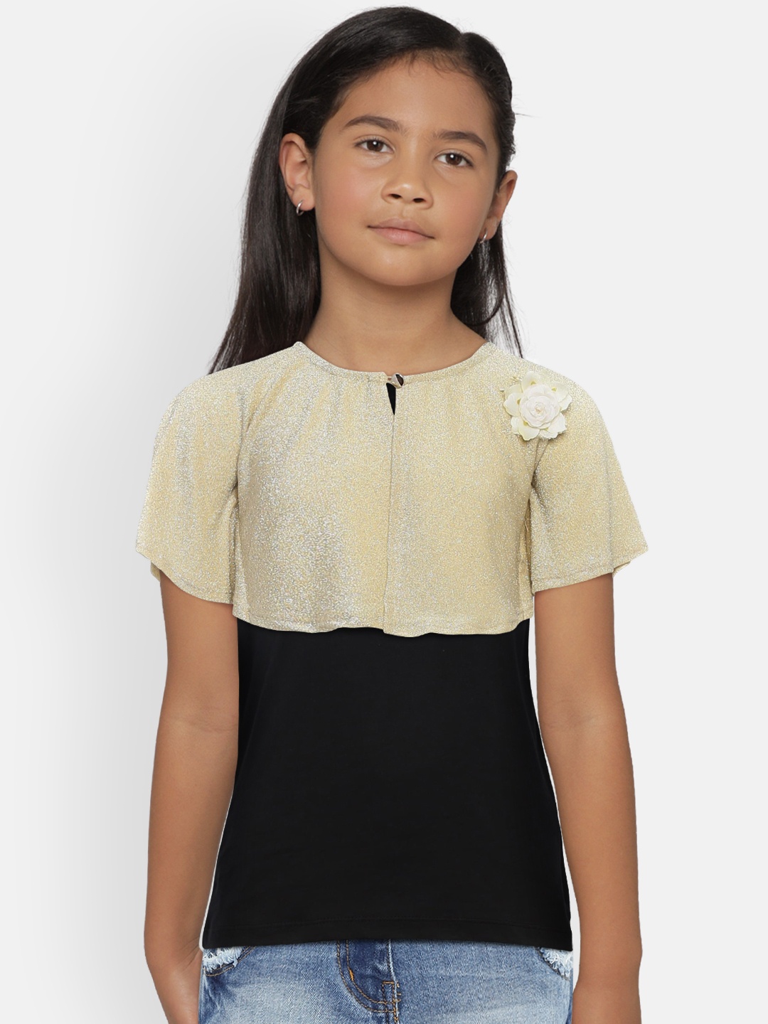 

Peppermint Girls Gold-Toned Solid Open Front Shrug