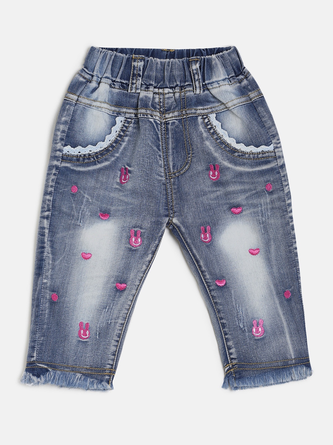 

Peppermint Girls Navy Blue Embellished Regular Fit Capris