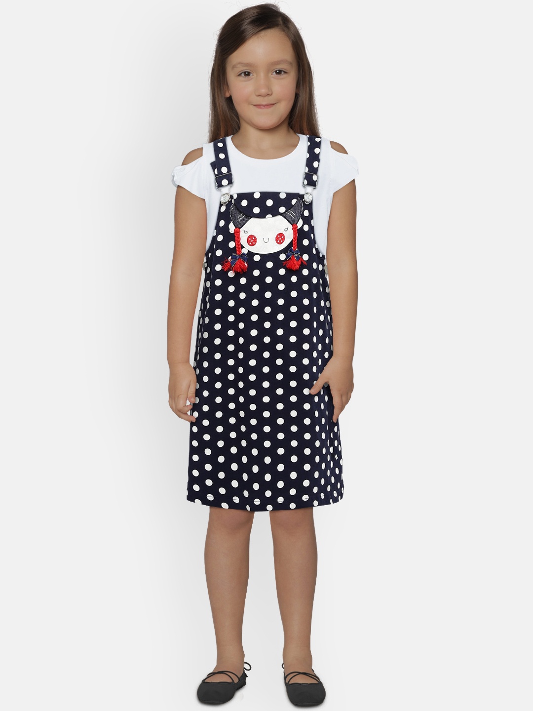 

Peppermint Girls Navy Blue & White Pinafore Dress